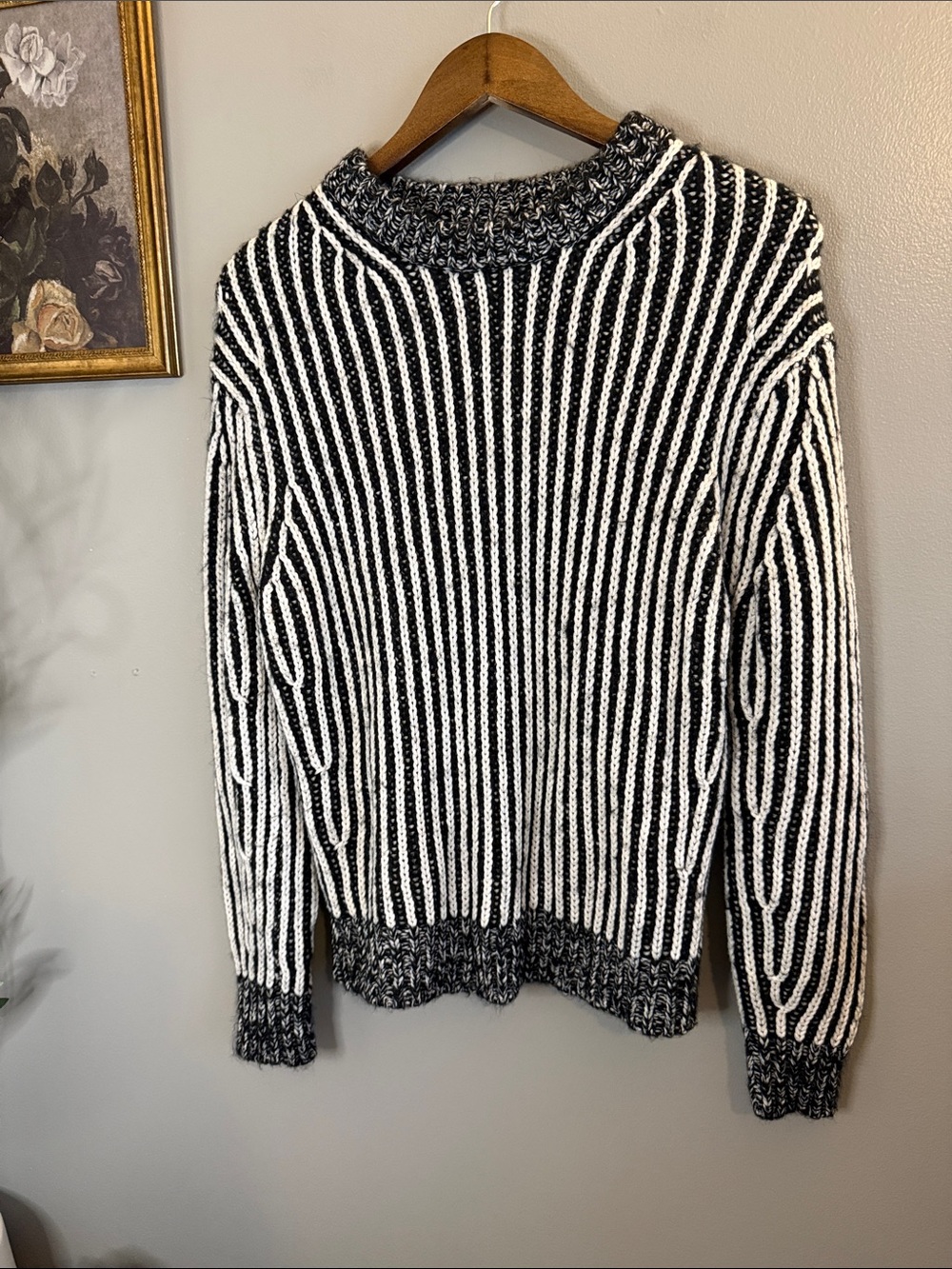 Elizabeth and James XS Black White Chunky Rib Knit Sweater Textured Pullover - Picture 6 of 7